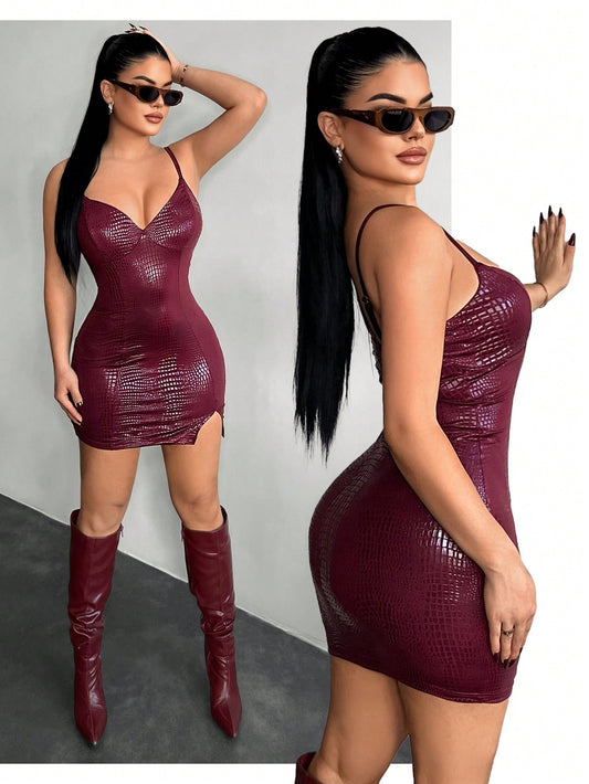 Sexy Burgundy Spaghetti Strap Mini Party Red Dress
