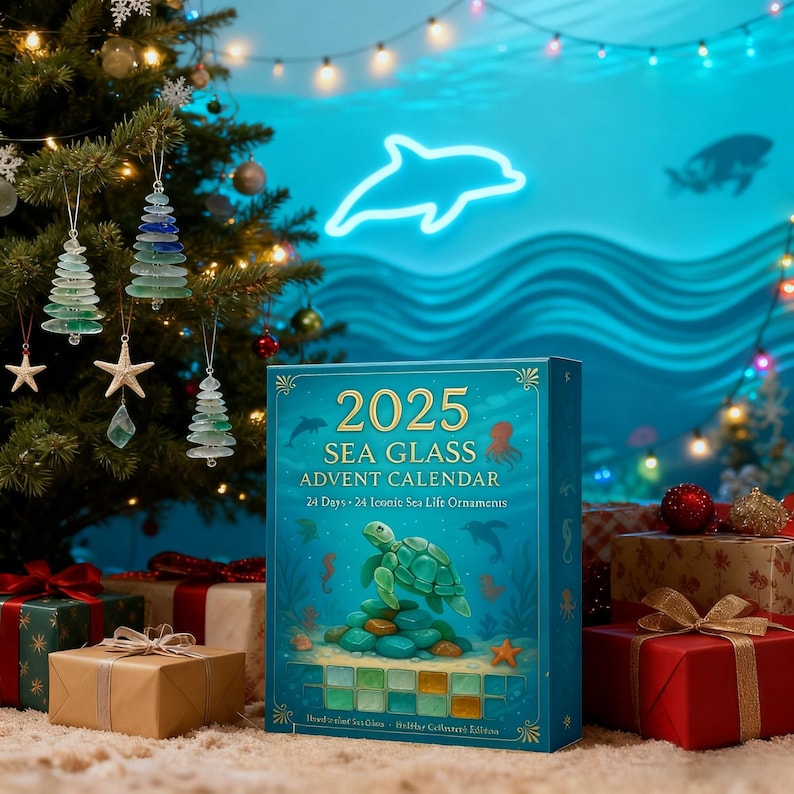 Sea Glass Advent Calendar 2025 24 Sea Animal Figurines Xmas Gift Set