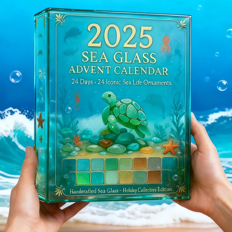 Sea Glass Advent Calendar 2025 24 Sea Animal Figurines Xmas Gift Set