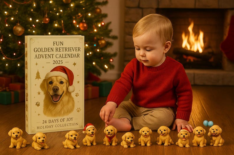 Golden Retriever Advent Calendar 2025  24 Days Of Joy Holiday Countdown  Puppy Christmas Acrylic