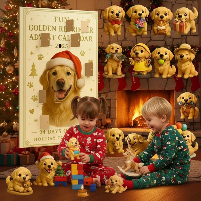 Golden Retriever Advent Calendar 2025  24 Days Of Joy Holiday Countdown  Puppy Christmas Acrylic