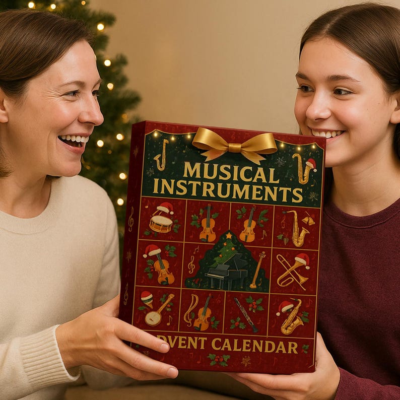 Musical Instruments Nature Advent Calendar 2025 24 Day Musical Figurines  Vintage Christmas Ornament Countdown