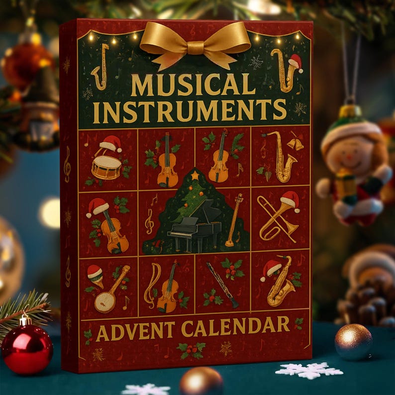 Musical Instruments Nature Advent Calendar 2025 24 Day Musical Figurines  Vintage Christmas Ornament Countdown