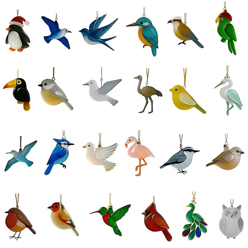 Bird Advent Calendar 2025 24 Day Bird Figurines  Vintage Christmas Ornament Countdown