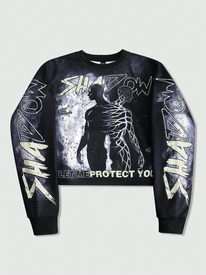 Men Figure Letter Print Pullover Sweatshirt