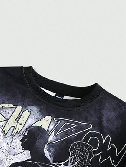 Men Figure Letter Print Pullover Sweatshirt