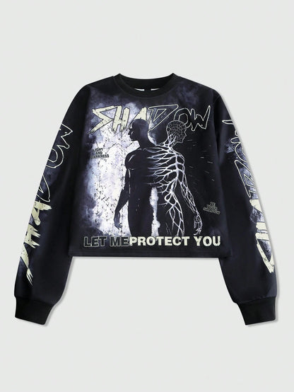 Men Figure Letter Print Pullover Sweatshirt