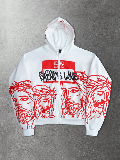 Men Portrait Religious Zip Hoodie