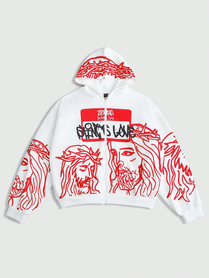 Men Portrait Religious Zip Hoodie