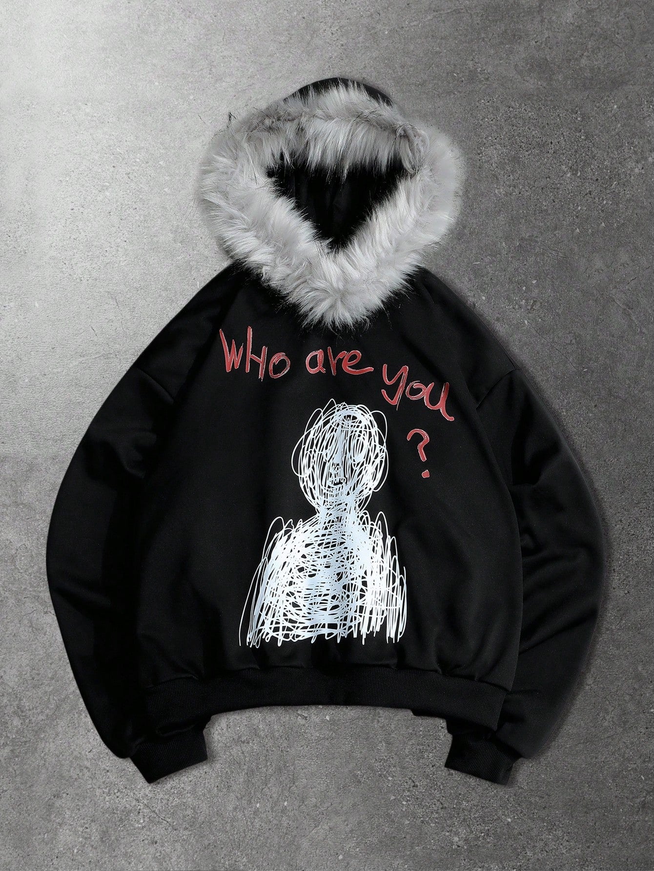 Men's Slogan Fluffy Collar Fleece Hoodie