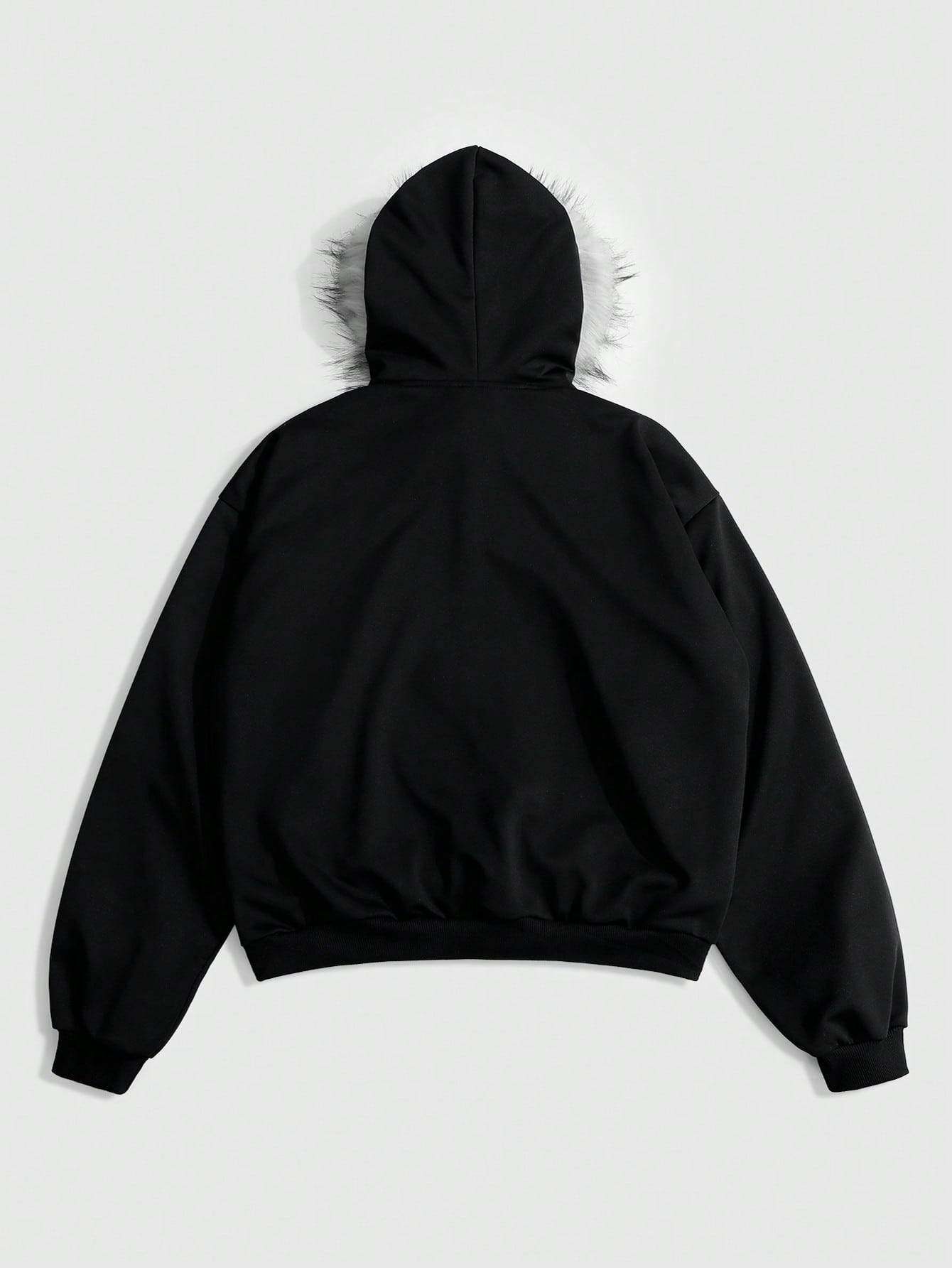 Men's Slogan Fluffy Collar Fleece Hoodie