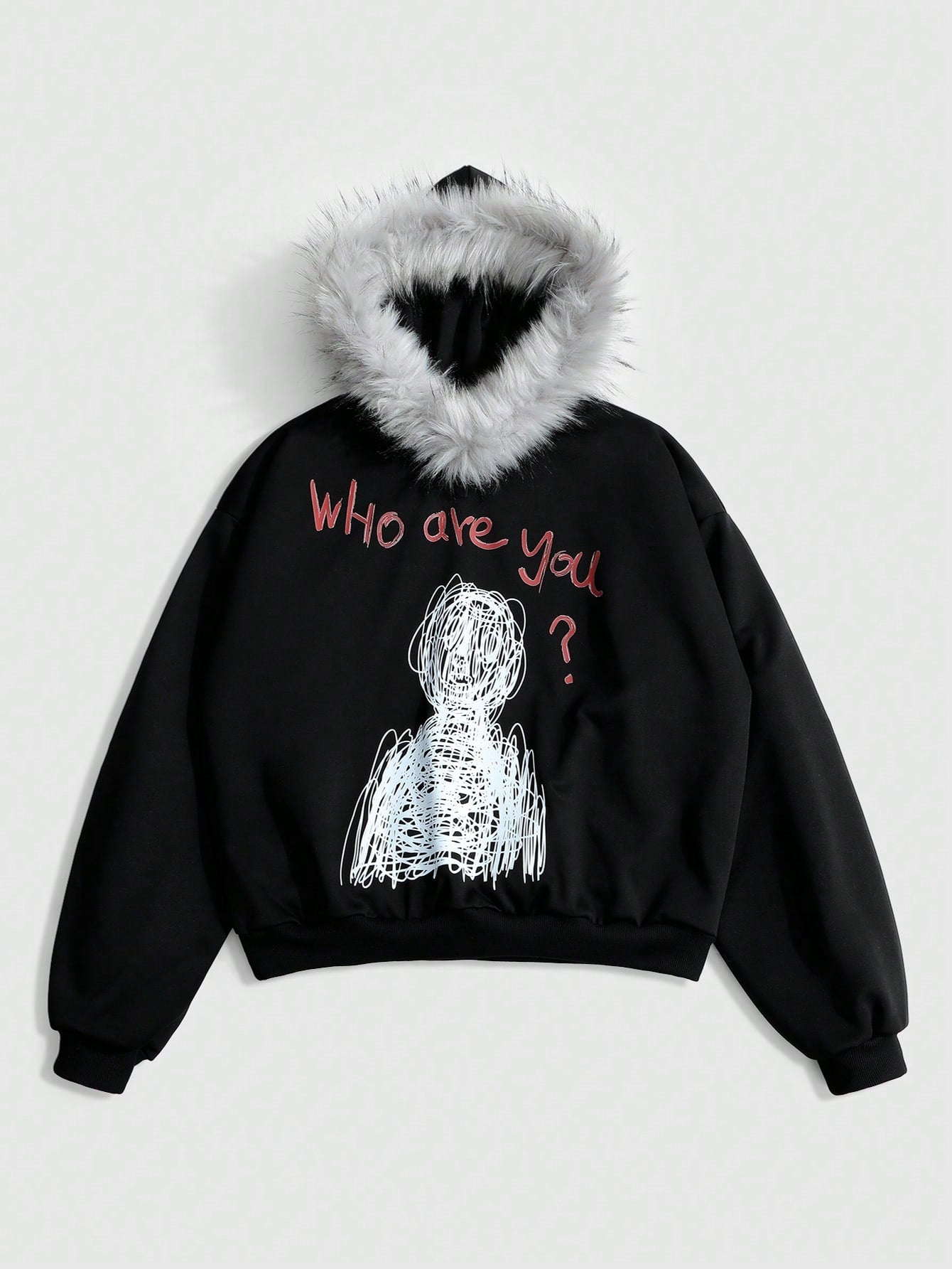 Men's Slogan Fluffy Collar Fleece Hoodie