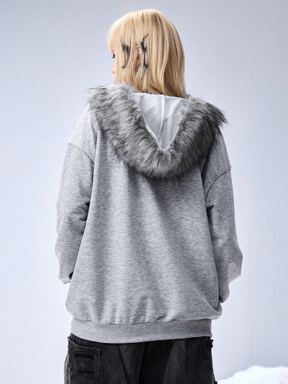 Women's Y2K Grunge PUNK Slogan Fur Hoodie