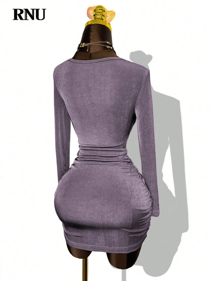 Purple Cowl Neck Bodycon Mini Dress