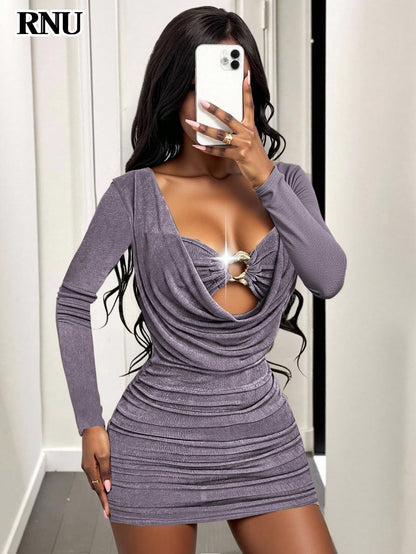Purple Cowl Neck Bodycon Mini Dress