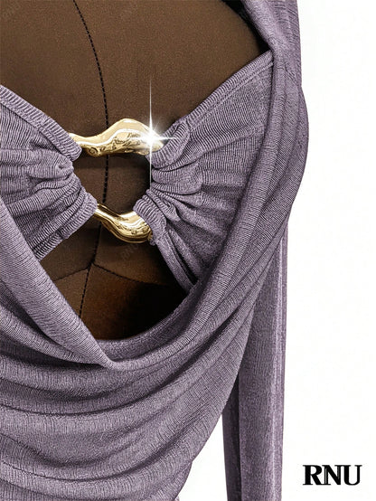 Purple Cowl Neck Bodycon Mini Dress