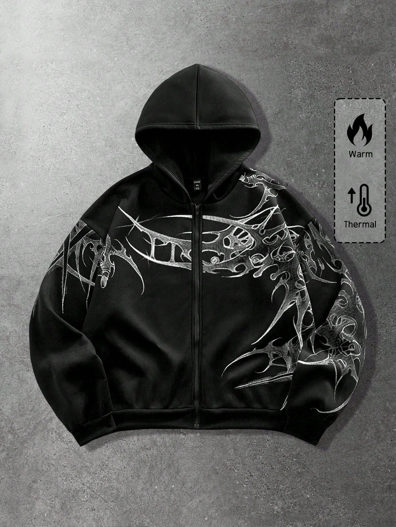 Men's Street Punk Graphic Zip-Up Fleece Hoodie