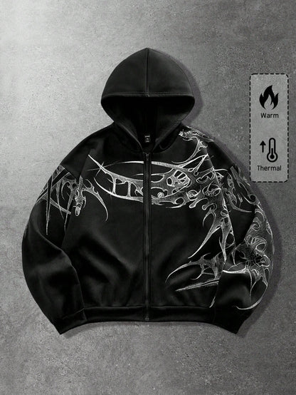 Men's Street Punk Graphic Zip-Up Fleece Hoodie