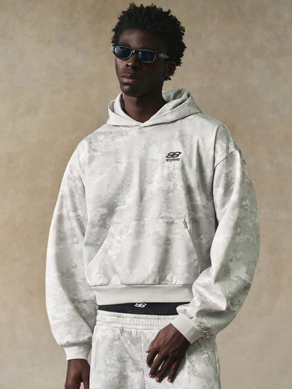 Men's Grey Camo Y2K Graphic Crop Hoodie