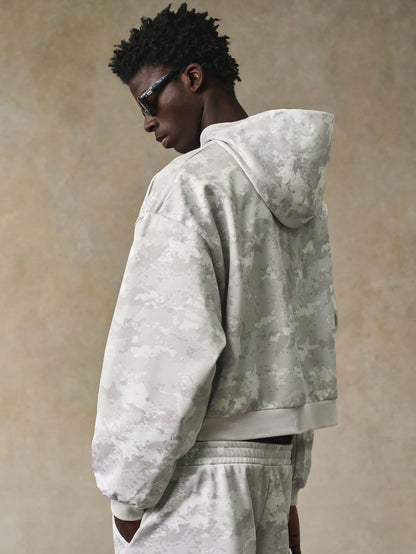 Men's Grey Camo Y2K Graphic Crop Hoodie