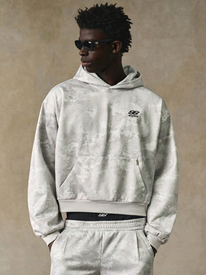 Men's Grey Camo Y2K Graphic Crop Hoodie