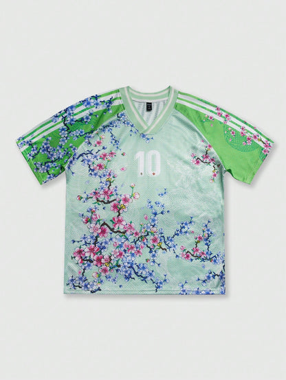 Green Digital Print V-Neck Jersey