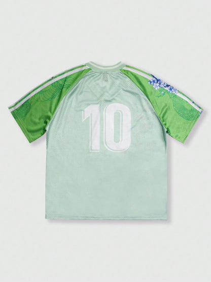 Green Digital Print V-Neck Jersey