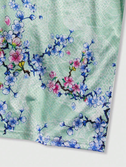 Green Digital Print V-Neck Jersey