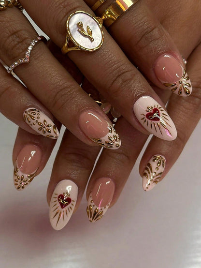 Queen Heart Aurora Pink Almond Press-On Nails (10pcs)