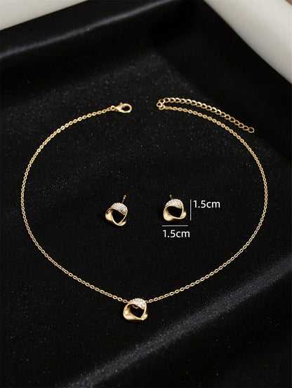 Copper Glass Butterfly Heart Flower Earrings and Necklace Set ( 3pcs)