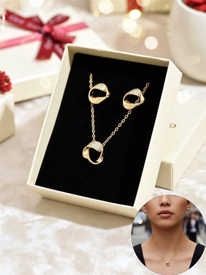 Copper Glass Butterfly Heart Flower Earrings and Necklace Set ( 3pcs)