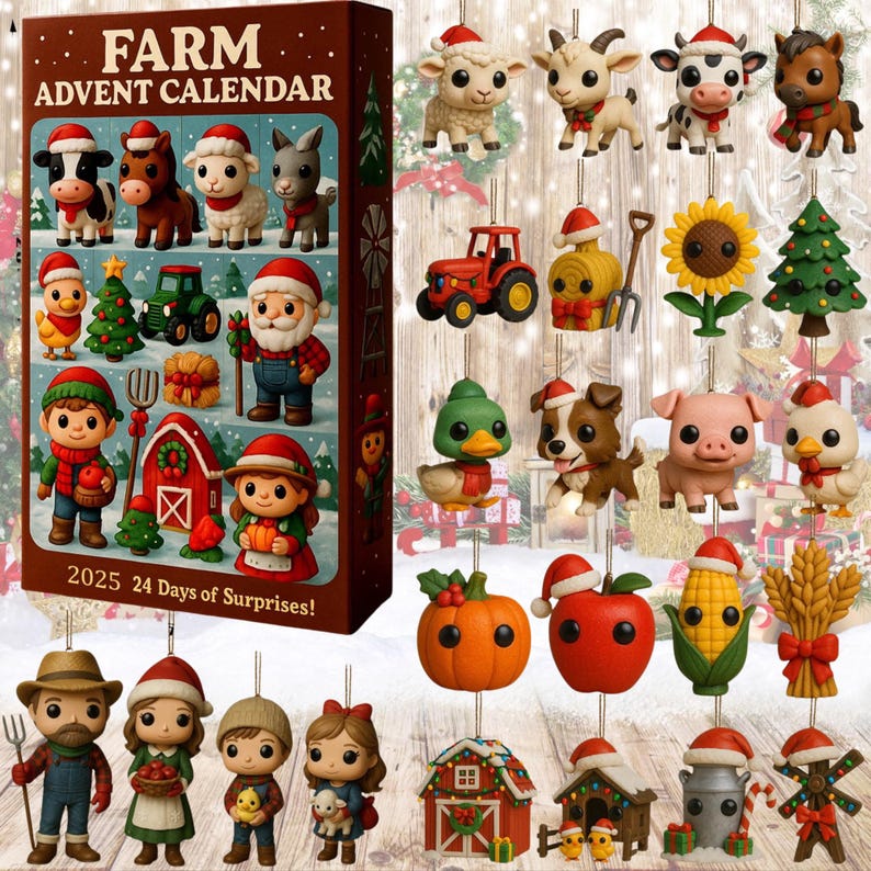 Farm Land Advent Calendar 2025 24 Days Christmas Countdown With Mini Farm Animal Figurines Fun Holiday Gift For Kids  Families Decor