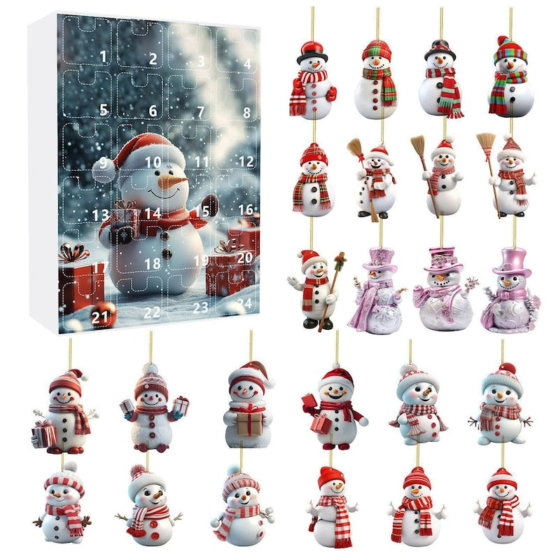 Snowman Advent Calendar 2025 Christmas Countdown Box For Kids Holiday Gift Idea Winter Snowman Figurine Set Christmas Home Decor Gift