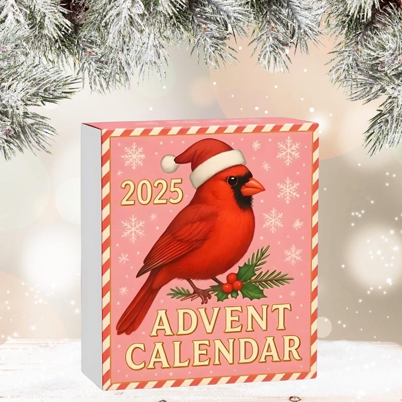 Cardinal Bird Advent Calendar 2025 Christmas Countdown Calendar With 24 Acrylic Red Bird Ornaments Holiday Decoration Gift For Bird Lovers