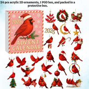 Cardinal Bird Advent Calendar 2025 Christmas Countdown Calendar With 24 Acrylic Red Bird Ornaments Holiday Decoration Gift For Bird Lovers