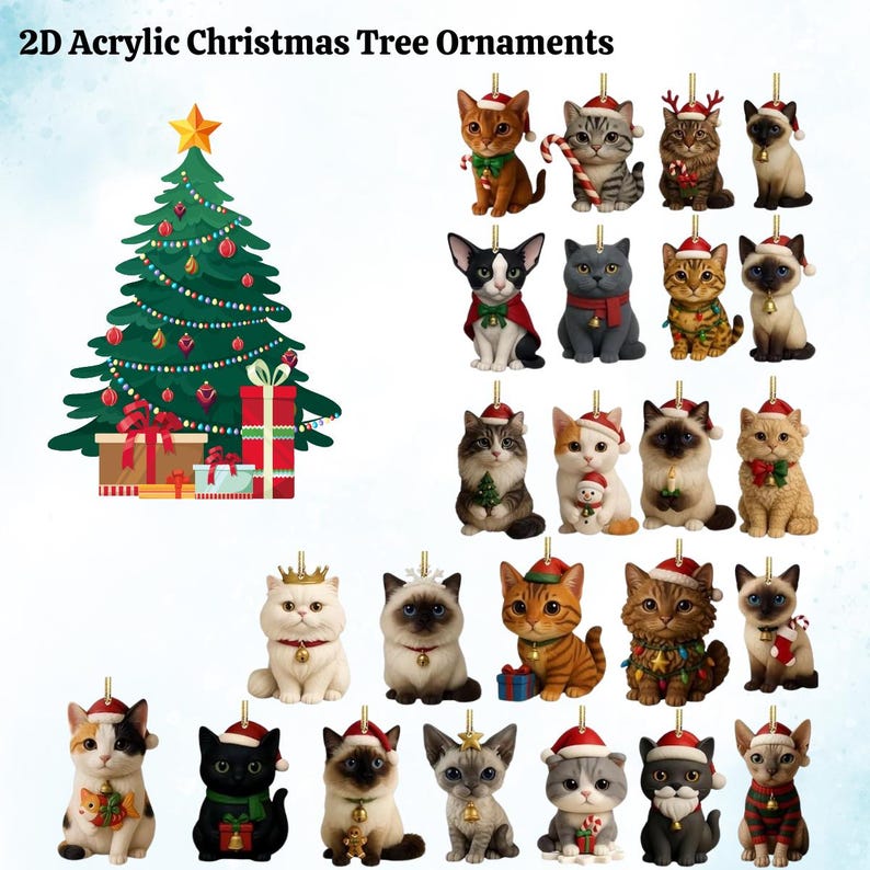 Cat Lovers Advent Calendar 2025 24 Day Christmas Countdown Calendar With 2d Acrylic Catscute Kitten Tree Ornamentsholiday Home Gift Decor
