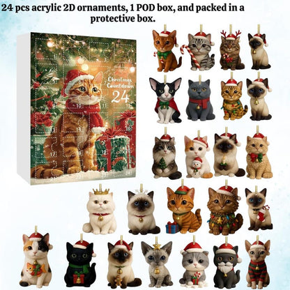 Cat Lovers Advent Calendar 2025 24 Day Christmas Countdown Calendar With 2d Acrylic Catscute Kitten Tree Ornamentsholiday Home Gift Decor