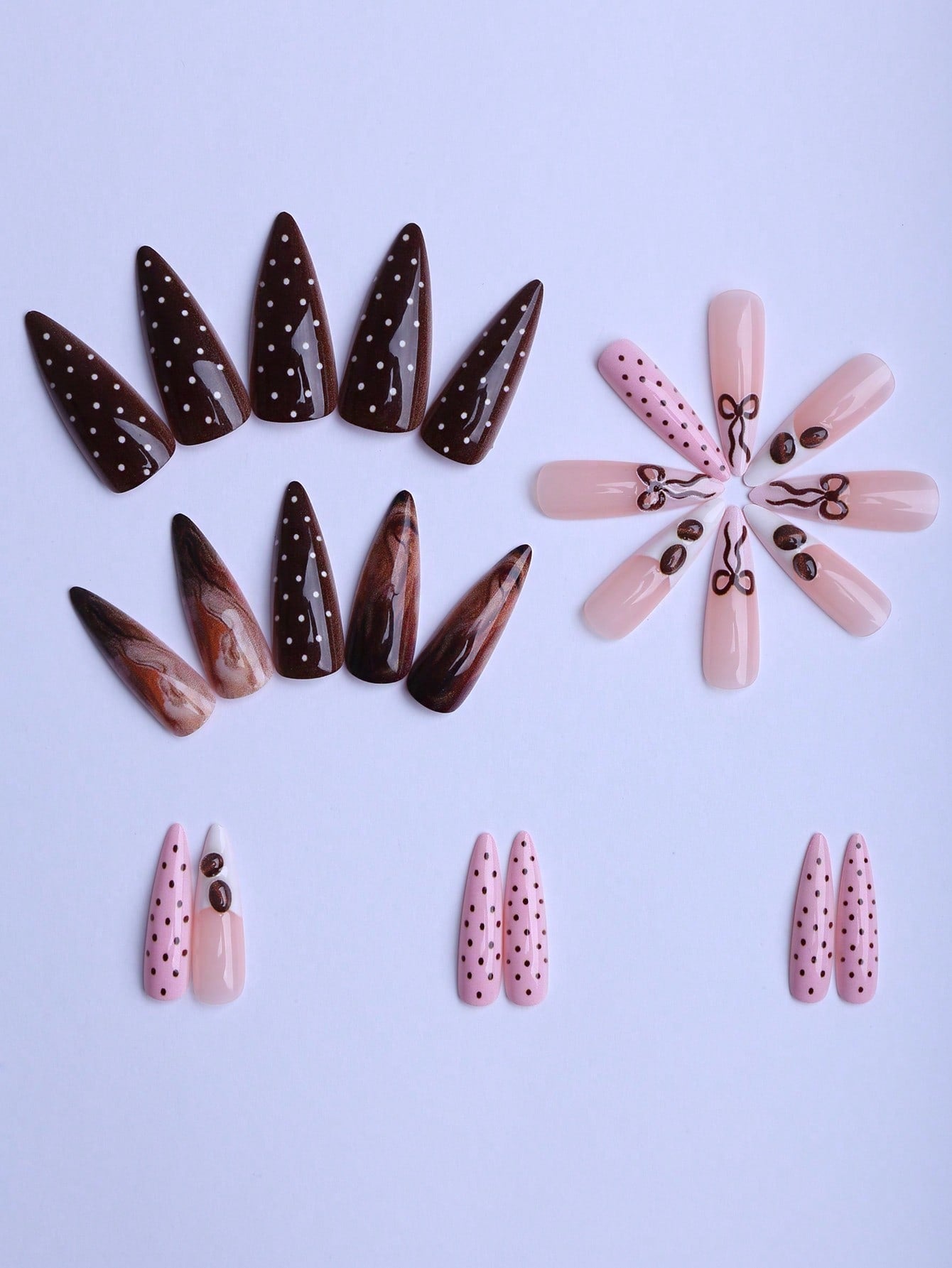 Brown Maillard 3D Bow & Polka Dot Press-On Nails