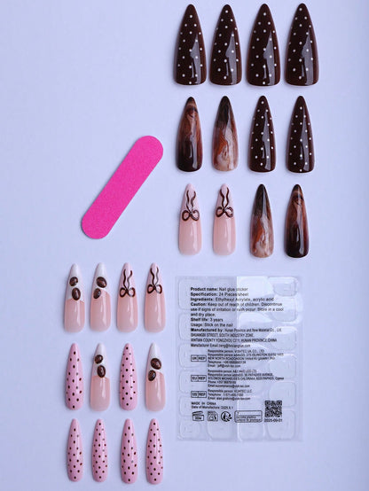 Brown Maillard 3D Bow & Polka Dot Press-On Nails