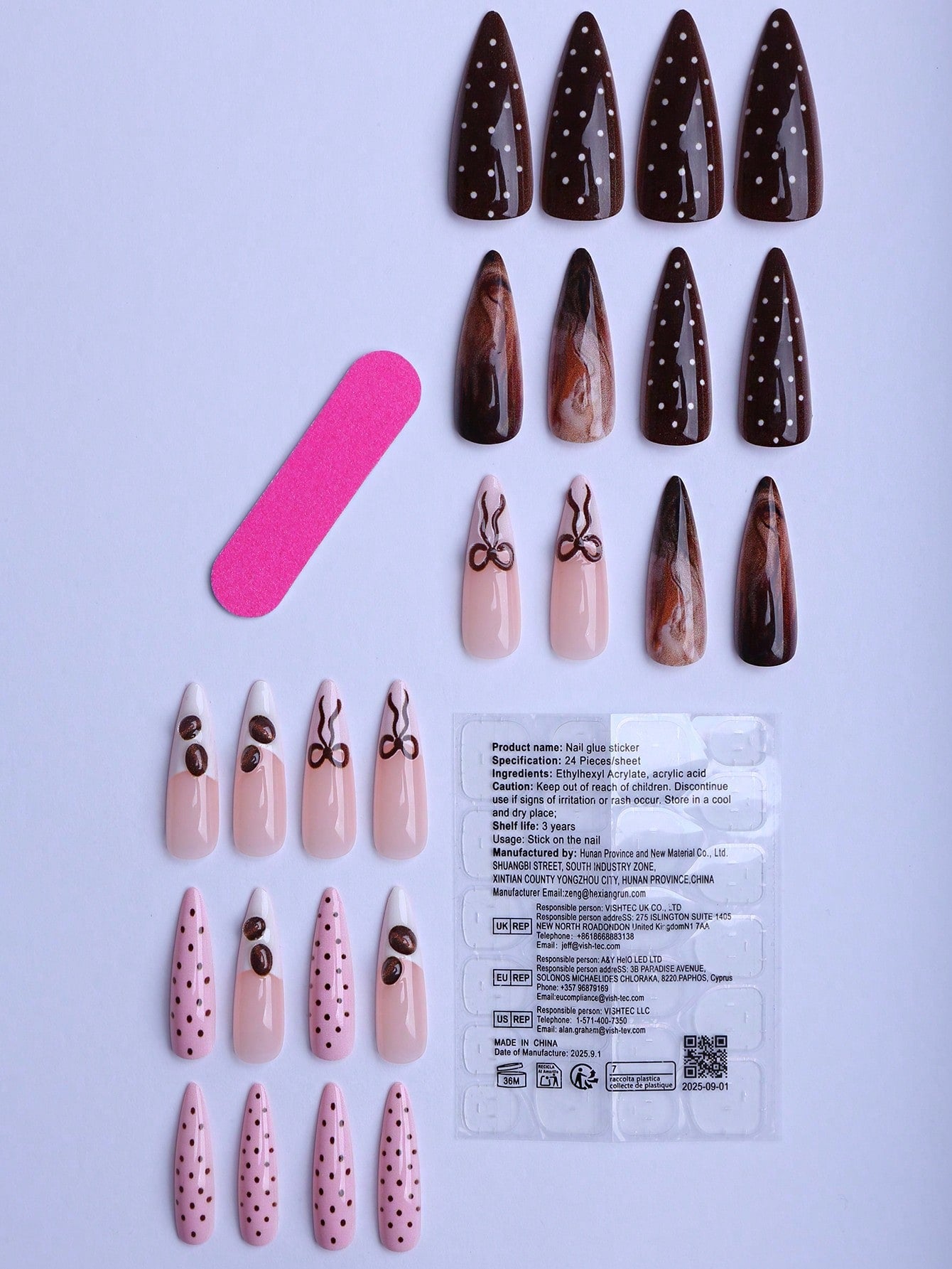 Maillard Style Coffee 3D Bow Press-On Nails (24pcs)