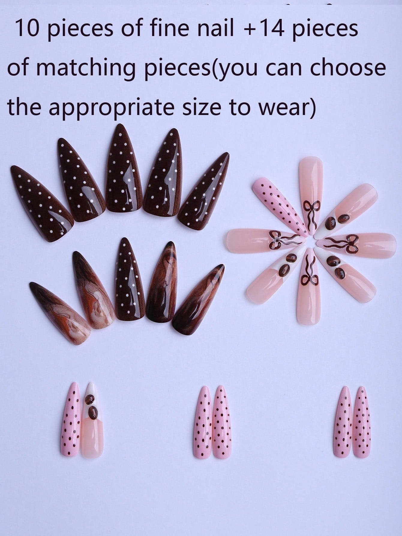 Maillard Style Coffee 3D Bow Press-On Nails (24pcs)