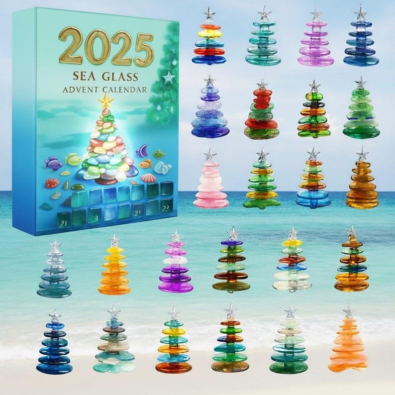 Sea Glass Christmas Advent Calendar 2025 Sea Glass Xmas Calendar Calendar With Acrylic Christmas Ornaments Countdown Calendar