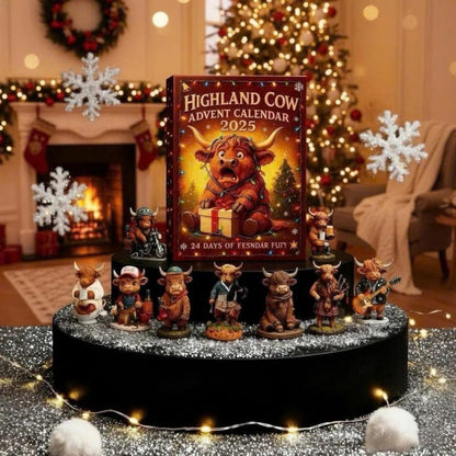 Highland Cow Advent Calendar Cute Farm Animal Christmas Decor Mini Cow Collectible Toys Farmhouse Christmas Decor Unique Cow Lover Gift