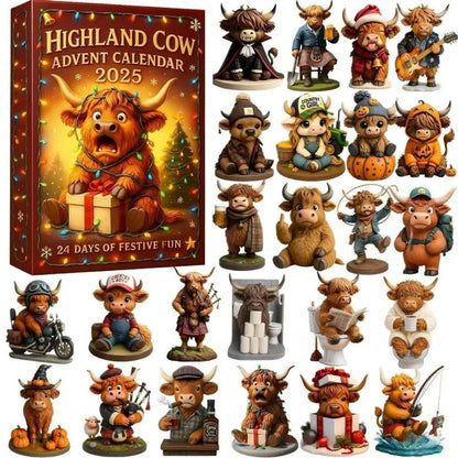 Highland Cow Advent Calendar Cute Farm Animal Christmas Decor Mini Cow Collectible Toys Farmhouse Christmas Decor Unique Cow Lover Gift