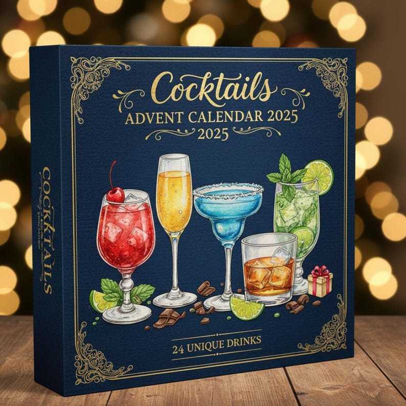Cocktail Advent Calendar 2025 24 Mini Acrylic Drink Ornaments Unique Adult Advent Calendar Holiday Bar Decor Mixology Gift