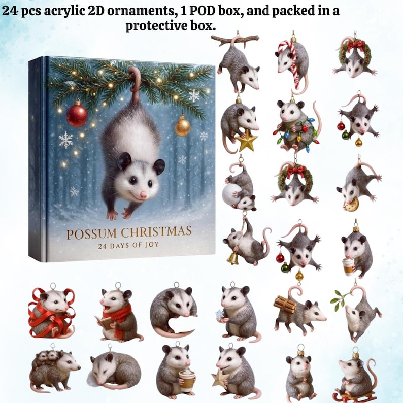 Possum Advent Calendar 2025 24 Day Holiday Countdown Box With Cute Hanging Ornaments Festive Tree Decorations For Animal Lovers