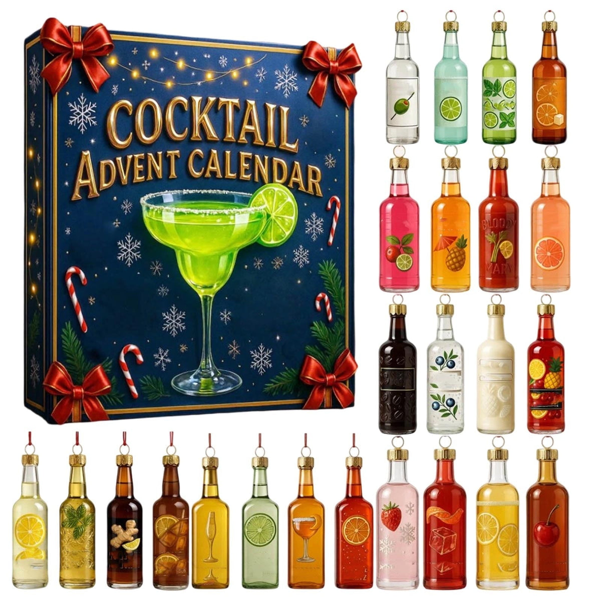 2025 Cocktail Advent Calendars 24 Days Alcohol Beautiful Bottle Countdown Calendar With 24 Cocktails Christmas 2d Acrylic Ornamentwreath Mantel Wall Garden Living Room Bedroom Holiday Party