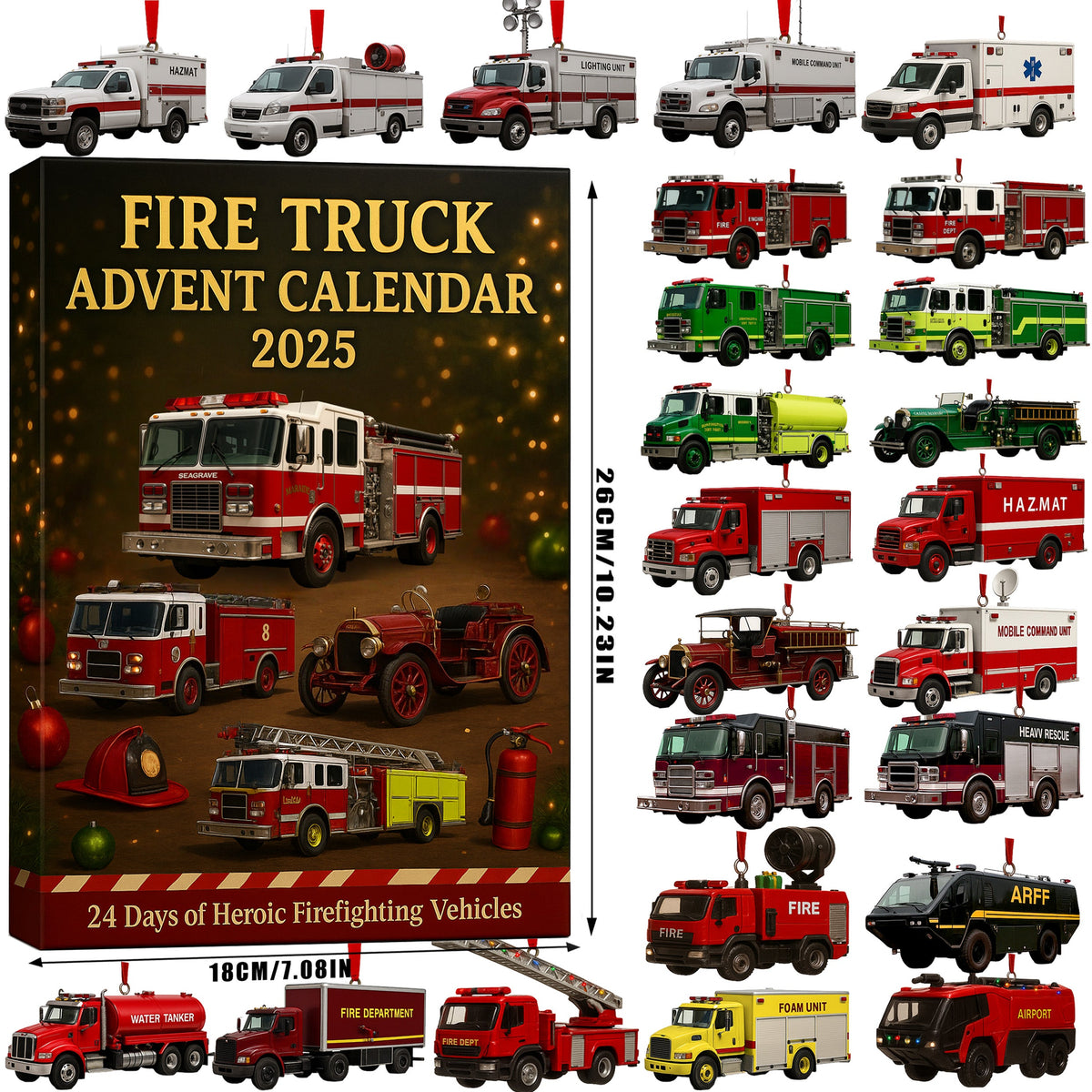 Fire Truck Advent Calendar 2025 24 Mini Rescue Vehicle Models For Kids And Collectors Christmas Countdown Gift For Firefighter Lovers