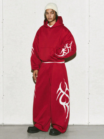 Men's Maroon Thermal Hoodie & Lightning Cargo Pants Set