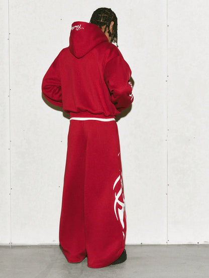 Men's Maroon Thermal Hoodie & Lightning Cargo Pants Set